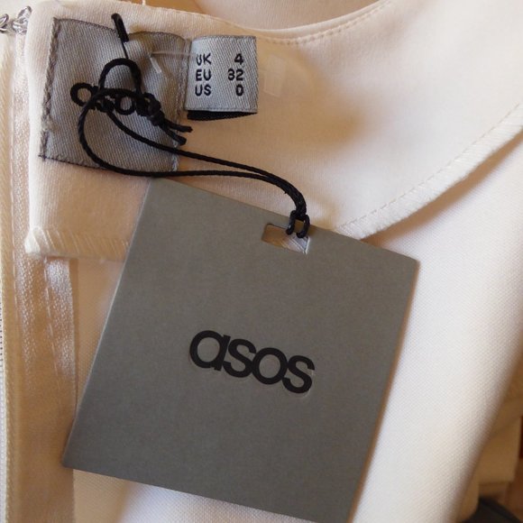 ASOS Cream Beige Structured Short Sleeve Peplum Tunic Ruffled Top NEW Size 0 - Picture 9 of 11